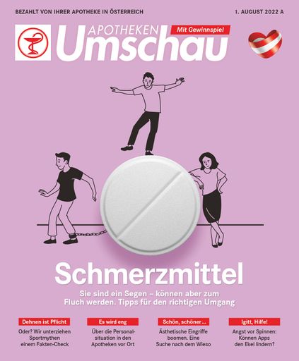 "Titelbild Apotheken Umschau A August 2022". Fotocredit: W&B
(2)/Patrick Paulin (3D)/Dr. Ulrike Möhle. Die Verwendung dieses
Bildes ist für redaktionelle Zwecke bis zum 31.07.2025 zulässig,
darf jedoch nur als Teil der Meldung "Schmerzmittel: Das sollten Sie
bei Ibu, ASS & Co. beachten" und mit vollständigem Bildrechtehinweis
veröffentlicht werden. / Weiterer Text über ots und
www.presseportal.de/nr/52678 / Die Verwendung dieses Bildes ist für
redaktionelle Zwecke unter Beachtung ggf. genannter
Nutzungsbedingungen honorarfrei. Veröffentlichung bitte mit
Bildrechte-Hinweis.