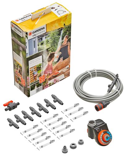 Vorschau Bild von Das GARDENA Outdoor Sprühnebel Set automatic bringt
den Frische-Kick an heißen Sommertagen und wirkt auf Wespen wie
feiner Regen.
