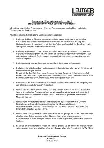 Vorschau Bild von Stellungnahme Klaus Leutgeb, Rammstein München Silvester
