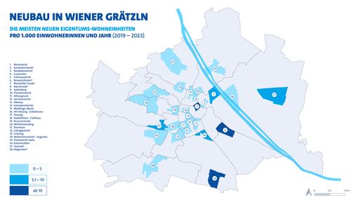 Neue Eigentums-Wohneinheiten pro 1.000
EinwohnerInnen und Jahr (2019-2023)