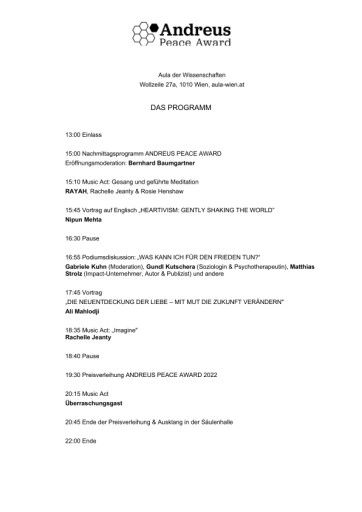 Vorschau Bild von Das Programm des ANDREUS PEACE AWARD 2022