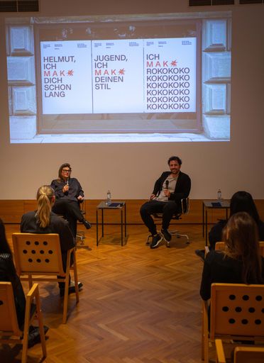 Pressegespräch zur neuen MAK Kampagne, MAK Forum,
18. Oktober 2022: Lilli Hollein, Generaldirektorin des MAK, und
Marcello Demner, Managing Director und Creative Producer, DMB.