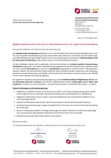 Vorschau Bild von Offener Brief des österreichischen Non-Food-Handels an die Bundesregierung