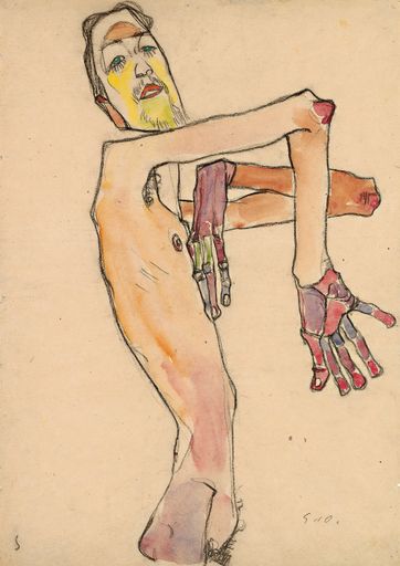 Vorschau Bild von Egon Schiele (1890–1918), Erwin Dominik Osen als
Akt mit überkreuzten Armen, 1911, Schwarze Kreide, Aquarell, Gouache
auf Papier, 44,7 x 31,5 cm, Leopold Museum, Wien, Inv. LM 2347