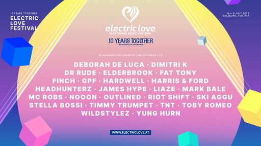 Vorschau Bild von Der Gesamtüberblick über LineUp-Phase 1 des Electric Love
Festivals 2023.