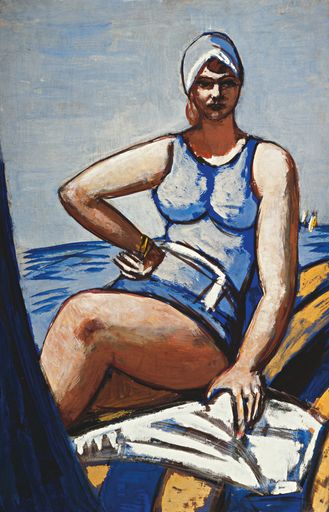 MAX BECKMANN 1884–1950, Quappi in Blau im Boot
(Quappi in blue in a boat), 1926/1950, Gouache und Öl auf Papier,
88,5 x 58 cm, Sammlung Würth, Inv. 5837