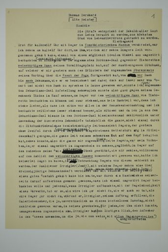  Thomas Bernhard: "Alte Meister" Erste Seite des
Typoskripts mit Korrekturen