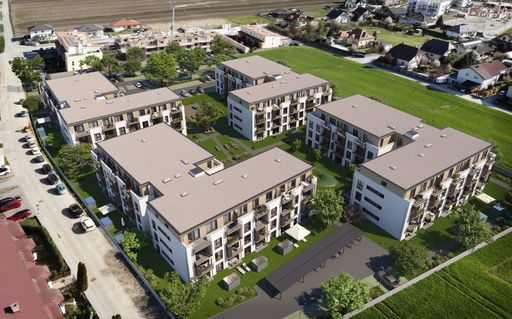 Visualisierung Gesamtübersicht über alle 4 Gebäude
vom Wohnpark Ober-Grafendorf
