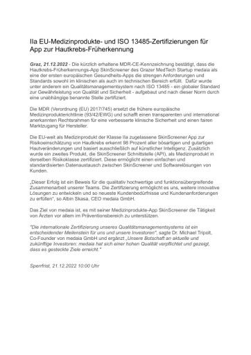 Vorschau Bild von Pressemitteilung + Fact Sheet SkinScreener/Hautkrebs