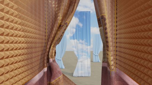 Vorschau Bild von „/imagine: Eine Reise in die Neue Virtualität“ (MAK
Ausstellungshalle, 10.5.–10.9.2023); Space Popular, “The Fabric of
Civic Teleportation”, 2021