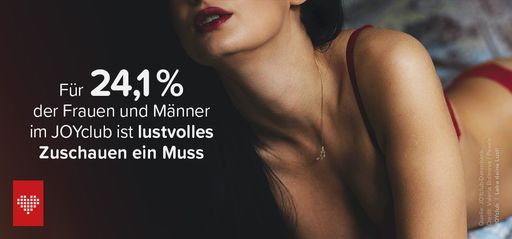  Für 24,1 % der befragten Männer und Frauen im JOYclub ist
lustvolles Zuschauen ein Muss. / Die Verwendung dieses Bildes für
redaktionelle Zwecke ist unter Beachtung aller mitgeteilten
Nutzungsbedingungen zulässig und dann auch honorarfrei.
Veröffentlichung ausschließlich mit Bildrechte-Hinweis.