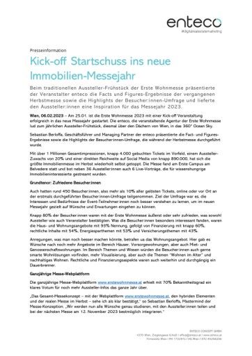 Pressemitteilung Erste Wohnmesse 2023 Ankündigung