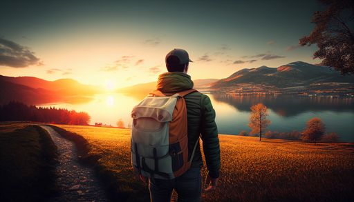 Vorschau Bild von Das Bild ist ein KI basiert und soll einen Wanderer
am See zeigen.