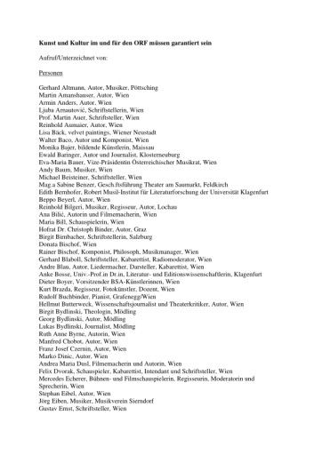  Liste der Unterzeichnenden (Institutionen/Personen)
