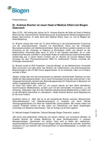 Vorschau Bild von Pressemitteilung Neuer Head of Medical Affairs- Dr. Andreas Bracher