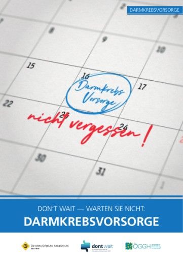  Cover der Krebshilfe-Broschüre "Darmkrebsvorsorge", Kostenlos erhältlich unter www.krebshilfe.net und allen Krebshilfe-Beratungsstellen in ganz Österreich