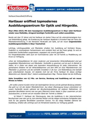 Vorschau Bild von Presseaussendung Hartlauer