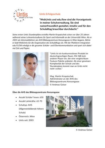 Vorschau Bild von Pressetext zur Untis Erfolgsschule AHS Kenyongasse Wien