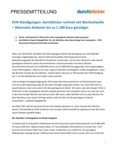 Vorschau Bild von EVN-Kündigungen: durchblicker rechnet mit Wechselwelle – Alternativ-Anbieter bis zu 1.180 Euro günstiger
