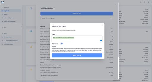 Auszug aus der neuen KI-basierten Customer
Intelligence Plattform wie Sie Ihre digitalen Kundendaten befragen
können.