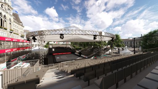 Vorschau Bild von BILD zu OTS - Diese Animation zeigt das
3x3-Stadtion für bis zu 3.000 Besucher, das am Wiener Rathausplatz
gebaut wird.