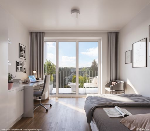 Vorschau Bild von Die Studio-Apartments bieten alles, was man für ein
modernes Studentenleben braucht: eine bequeme Fußbodenheizung, eine
Küchenzeile, einen Balkon und eine Infrastruktur, die auf einen
effektiven Lernerfolg ausgerichtet ist. Dafür stehen
Besprechungszimmer und Lernräume in unterschiedlichen Größen zur
Verfügung. Gemeinschaftsräume und ein Fitnessbereich sorgen für
Abwechslung. Und auch sonst ist an alles gedacht: vom gesicherten
und verschließbaren Fahrradraum im Haus über zwei E-Ladestationen
für Autos bis hin zum Wasch- und Trockenraum.