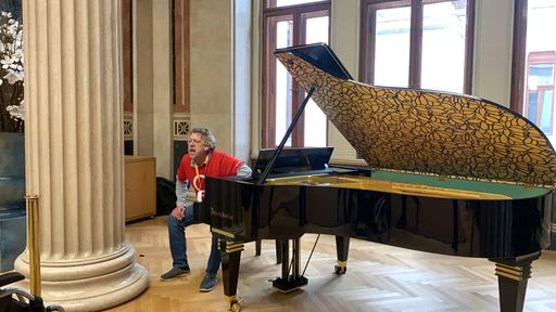 Im Rahmen einer Parlamentsführung hat sich am
Dienstag ein Wandel-Mitglied am goldenen Klavier im renovierten
Parlamentsgebäude festgeklebt.