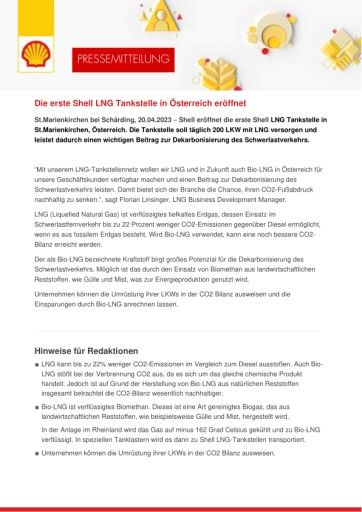 Vorschau Bild von Eröffnung der ersten Shell LNG Tankstelle in Österreich