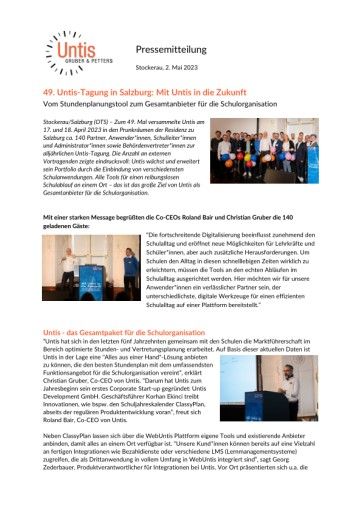 Vorschau Bild von Pressemitteilung zur 49. Untis-Tagung in Salzburg