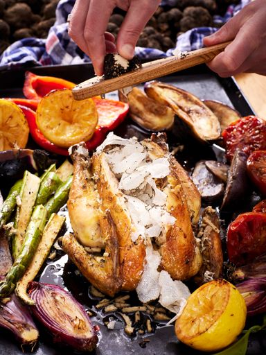 Vorschau Bild von Ruspo „Triple-P" gekocht mit Porchettasauce und
frischer Trüffel.