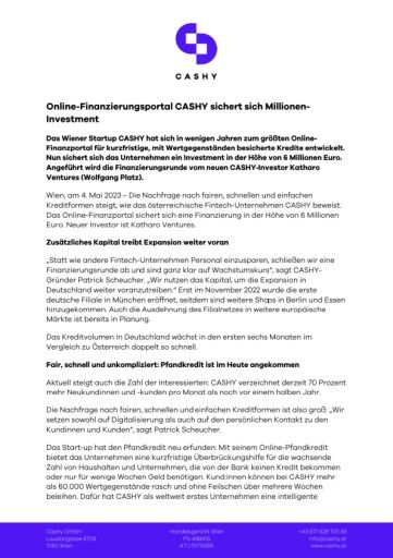 Vorschau Bild von Online-Finanzierungsportal CASHY sichert sich Millionen-Investment