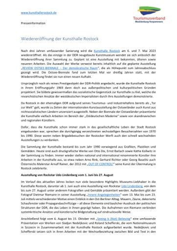 Vorschau Bild von Pressemitteilung zur Wiedereröffnung der Kunsthalle Rostock