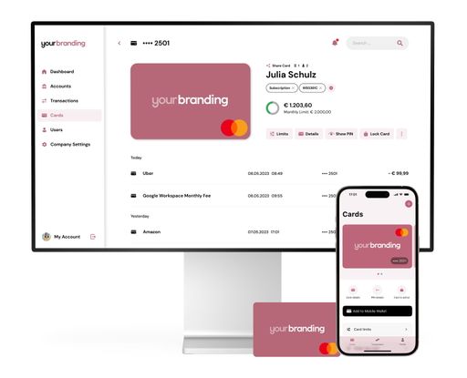 Vorschau Bild von Paydora Mobile-Anwendung, Web-Anwendung und
Mastercard-Bezahlkarte