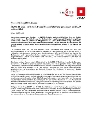 Vorschau Bild von INGOB ZT GmbH wird durch Doppel-Geschäftsführung gemeinsam mit DELTA weitergeführt