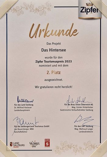  Urkunde-Zipfer-Tourismuspreis-Das-Hintersee
