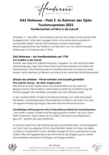 Vorschau Bild von Pressetext-PDF-Zipfer-Tourismuspreis 2023