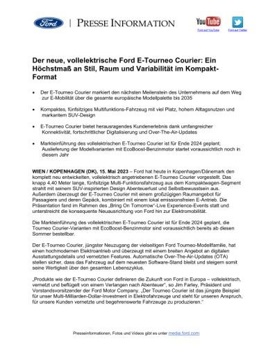 Vorschau Bild von Der neue, vollelektrische Ford E-Tourneo Courier: Ein Höchstmaß an Stil, Raum und Variabilität im Kompaktformat (FOTO)