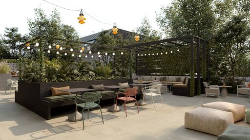 Vorschau Bild von Der Garten des neuen Schani Hotels in der
Donaustadt, Rendering