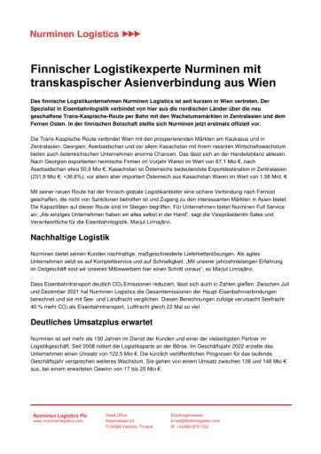 Vorschau Bild von Finnischer Logistikexperte Nurminen mit transkaspischer Asienverbindung aus Wien