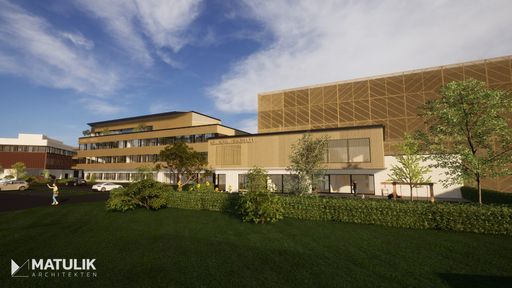 Vorschau Bild von Das neue Hargassner Service Center (links) mit Holzparkhaus
(rechts)