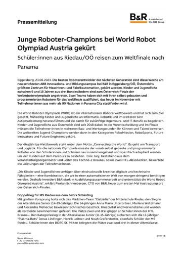  Junge Roboter-Champions bei World Robot Olympiad Austria gekürt