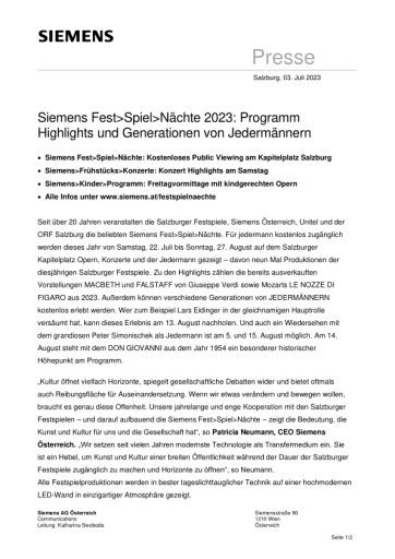  Presseaussendung als PDF: Siemens Fest>Spiel>Nächte 2023