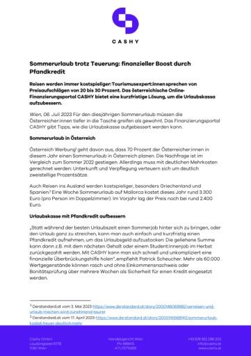 Vorschau Bild von Sommerurlaub trotz Teuerung: finanzieller Boost durch Pfandkredit