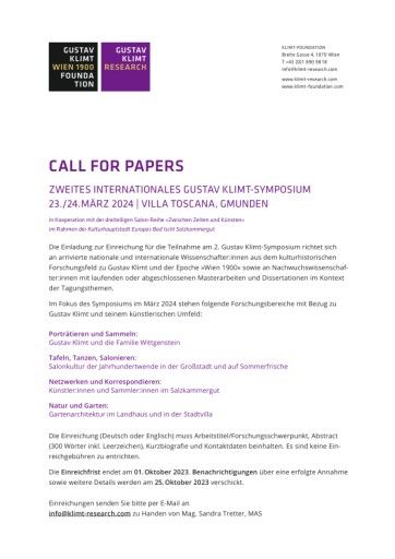Vorschau Bild von Call for Papers – 2. Gustav Klimt-Symposium 2024