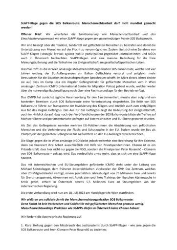 Vorschau Bild von Offener Brief an die österreichsiche Bundesregierung: SLAPP-Klage gegen die SOS Balkanroute: Menschenrechtsarbeit darf nicht mundtot gemacht werden!