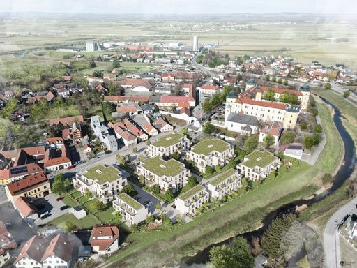 Visualisierung „Schlosswiese | Zuhause im
Tullnerfeld“: Am Areal der Schlosswiese entstehen insgesamt 120
Eigentumswohnungen sowie 1 Geschäftslokal
