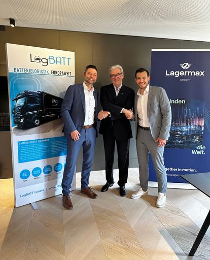 v.l. Philpp Helmle, LogBATT; Alexander Friesz,
Lagermax; Eduard Schönmeier, LogBATT;