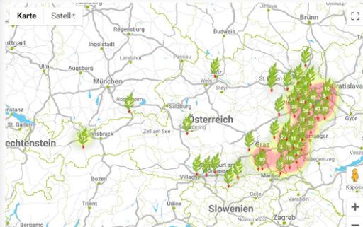 Vorschau Bild von Aktuelle Ragweedfunde (Stand 8. August 2023);
gemeldet beim Ragweed Finder, ein kostenloser Service des
Polleninformationsdienstes