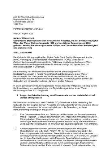  Stellungnahme zur Wiener Bauordnungsnovelle