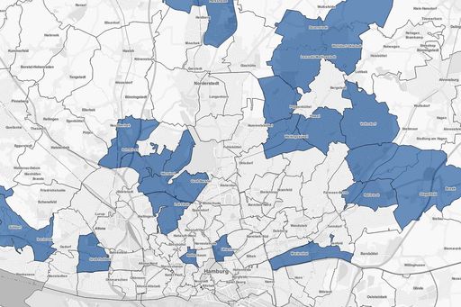 White-Spots sind alle Regionen, in denen Unternehmen noch nicht
vertreten sind, aber wo für ihr Business ein hohes Potenzial (auf
der Karte in dunkelblau) existiert.